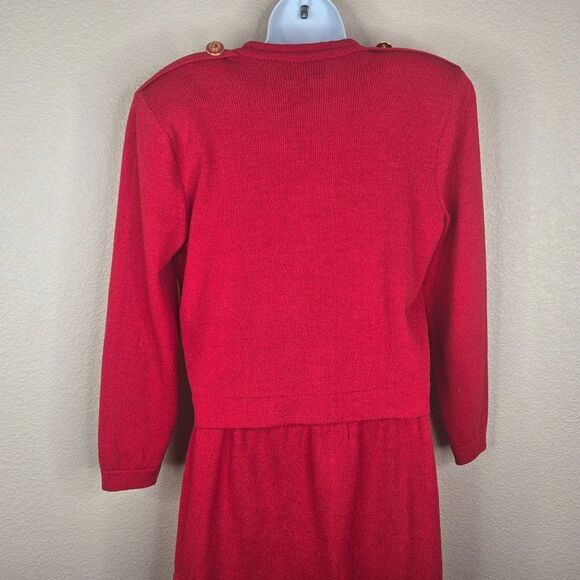 Vintage St John Santana Knit Skirt Sweater Set Womens 4 Red Gold Buttons - Picture 8 of 13